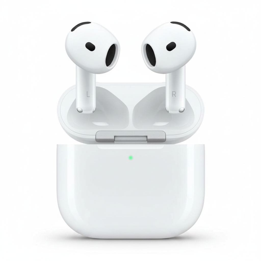 Apple AirPods 4 wireless earbuds: marketplace product image with clean background, AI-generated.