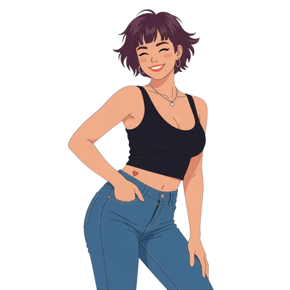 Friendly flat illustration of a woman with short hair — PNG raster before vectorization