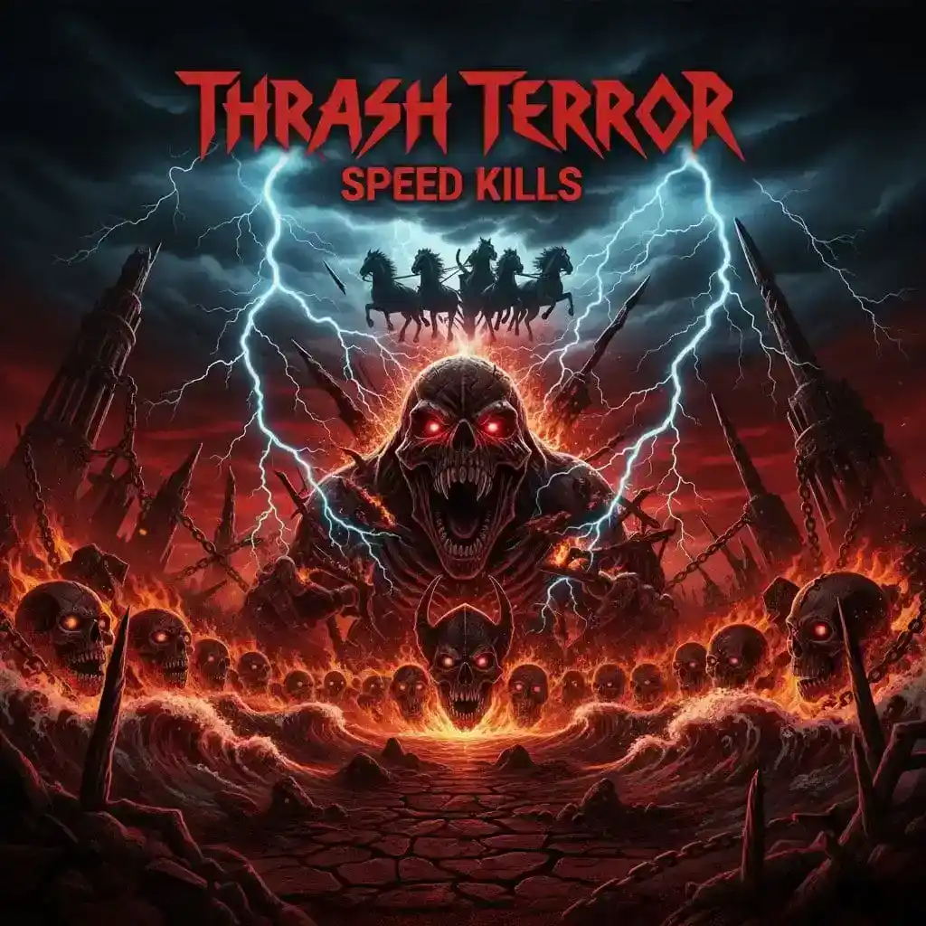 Обложка жанра Thrash metal — AI-генерация музыки в этом стиле