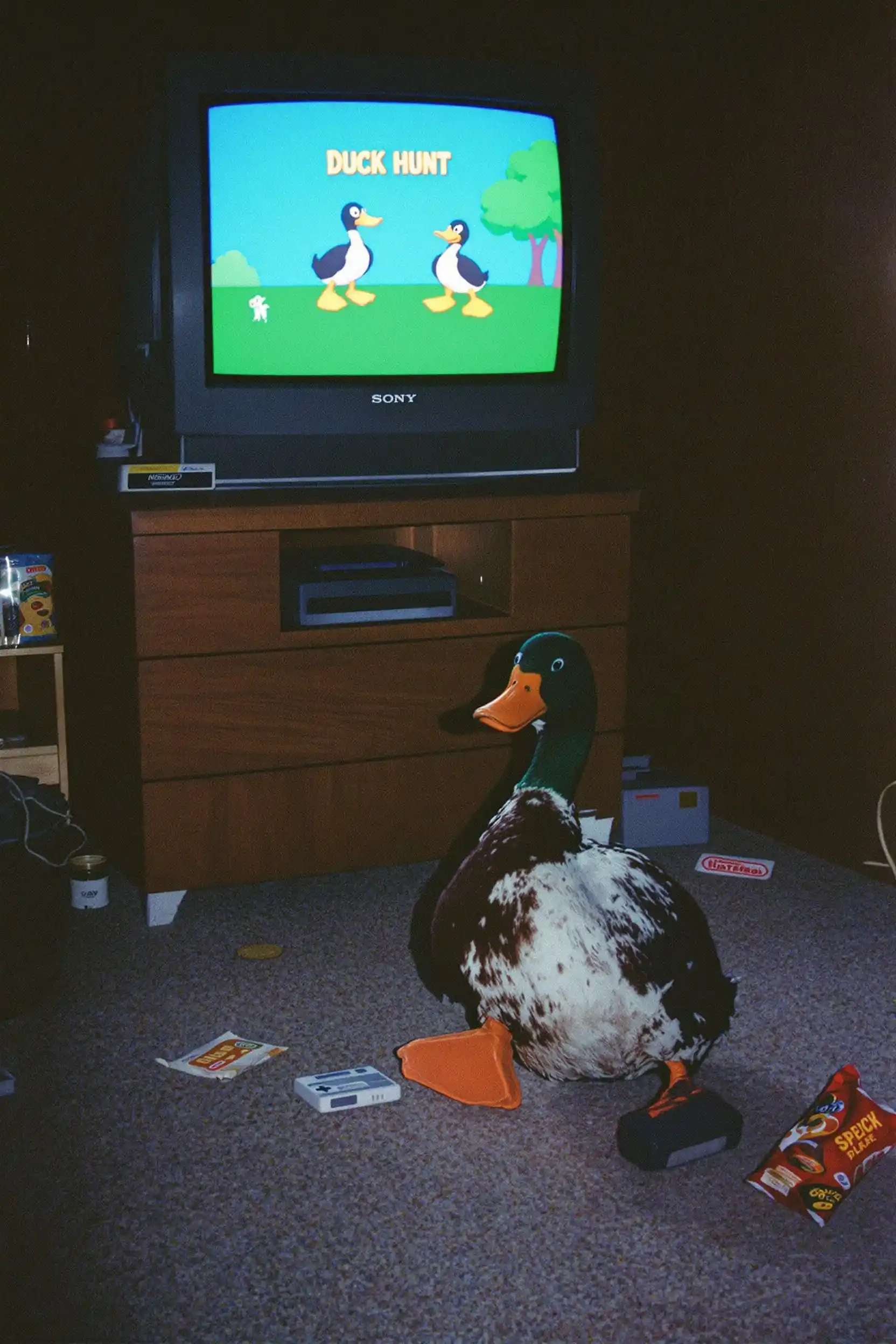 Generate images with AI: grungy analog-style duck composition